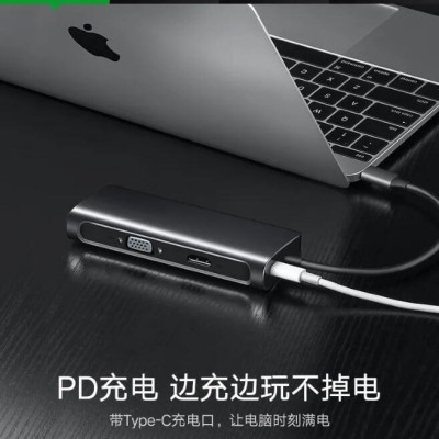 Ugreen UG50319CM163TK Bộ chuyển đổi TYPE C sang 3 USB 3.0 + HDMI + VGA + hỗ trợ nguồn TYPE C - HÀNG CHÍNH HÃNG