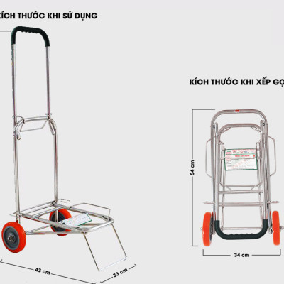 Xe Đẩy Xếp Gọn Thái Sơn - tải trọng 50 Kg chất liệu inox ( HÀNG CHÍNH HÃNG - ĐỔI TRẢ MIỄN PHÍ )