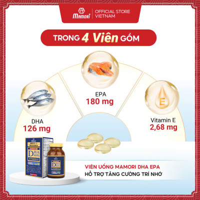 Hộp Viên Uống Bổ Xung DHA + EPA + Vitamin E Mamori Giúp Tăng Cường Trí Nhớ Tăng cường Thị Lực và Sức Khỏe Tim Mạch (455 mg x 60 viên)
