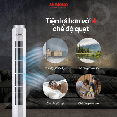 Quạt Tháp SHIMONO SM-TF46GL 45W Họa Tiết Kim Cương Cao Cấp, Màn Hình Led Hiển Thị Nhiệt Độ Phòng, Cao 117cm, BH 12 Tháng Hàng Chính Hãng