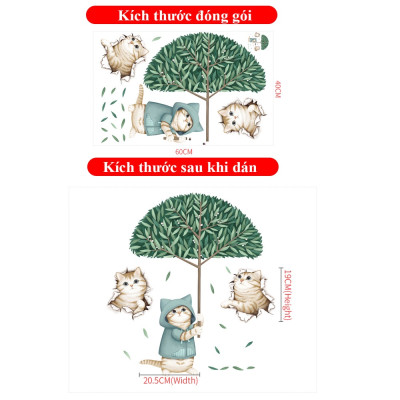 Sticker Giấy Dán Tường Decal Dán tường Tranh Dán Tường Trang Trí Tường Mẫu Những Chú Mèo Cute ZH101