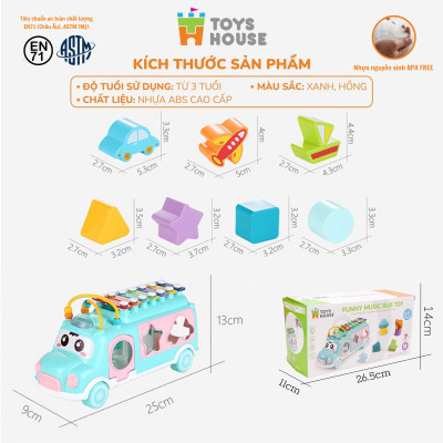Đồ chơi giáo dục cho bé - ô tô thả khối kết hợp đàn gõ Xylophone ToysHouse HE8036 - màu xanh/hồng