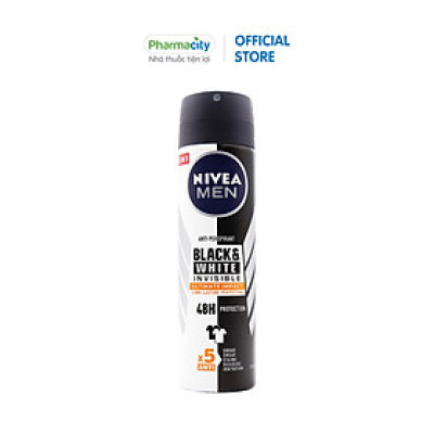 Xịt khử mùi ngăn vệt ố vàng cho nam Nivea Men Invisible Black & White (150ml)
