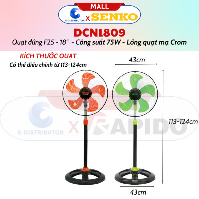 Quạt Đứng Công Nghiệp Senko DCN1809 - Lồng Quạt Mạ Crom - Hàng Chính Hãng - Bảo Hành 24 Tháng