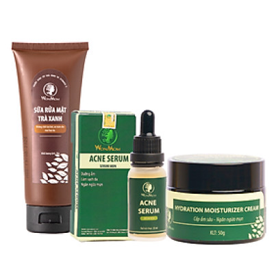 Bộ đánh bay mụn cứng đầu chuyên sâu Wonmom ( 1 sữa rửa mặt + 1 serum mụn + 1 kem cấp ẩm )