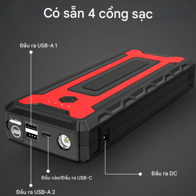 Bộ kích nguồn ô tô Choetech TC0009 2000A sạc pin cầm tay dung lượng 16000mAh tích hợp đèn Led 3 chế độ (Hàng chính hãng)