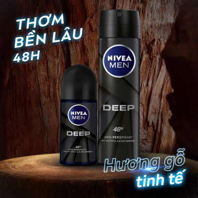 Xịt Ngăn Mùi NIVEA MEN Deep Than Đen Hoạt Tính (150 ml) - 80027