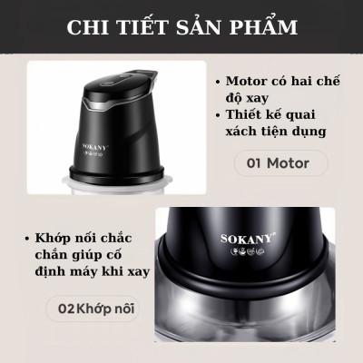 Máy xay thịt đa năng SOKANY SK-06028, dung tích lớn 2L, công suất 400W, lưỡi dao 2 tầng xay nhuyễn mọi thực phẩm - HÀNG CHÍNH HÃNG