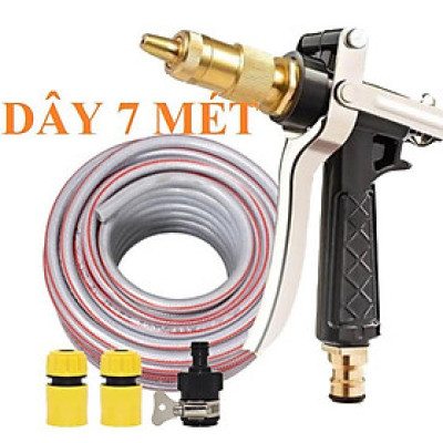Bộ dây vòi xịt nước rửa xe,tưới cây , tăng áp 3 lần,loại 7m,10m 206236 đầu đồng, cút,nối nhựa đen+ móc khoá .