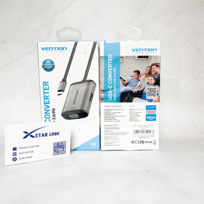 Cáp chuyển USB Type C to HDMI + VGA + USB + PD (87W) Vention TFAHB(4 in 1) - Hàng chính hãng