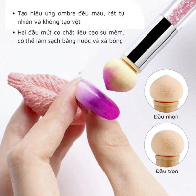 Cọ Dặm Ombre 2 Đầu Cán Đá, Bộ 4 Đầu Mút, Tạo Hiệu Ứng Ombre, Làm Nail Độc Đáo, Trang Trí Móng Sang Trọng Nail Phương Miu Nữ