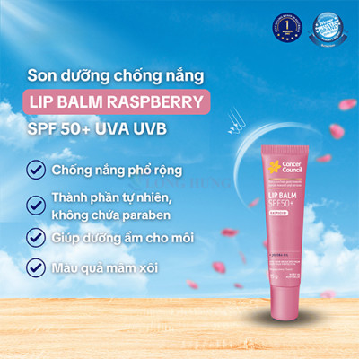 Son dưỡng môi chống nắng Cancer Council Raspberry Lip Balm SPF50+ (15g) - Hàng chính hãng