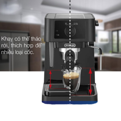 Máy pha cà phê Delonghi EC235.BK công suất 1100W, pha Espresso đánh bọt sữa capuchino, latte - Hàng nhập khẩu