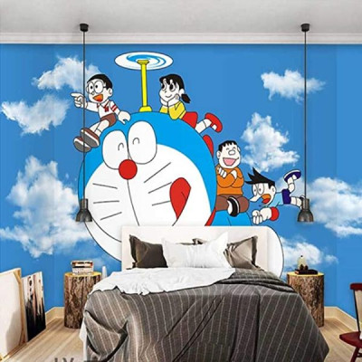 Tranh dán tường 3d Doremon dán phòng bé - ép kim sa - có sẵn keo TB74