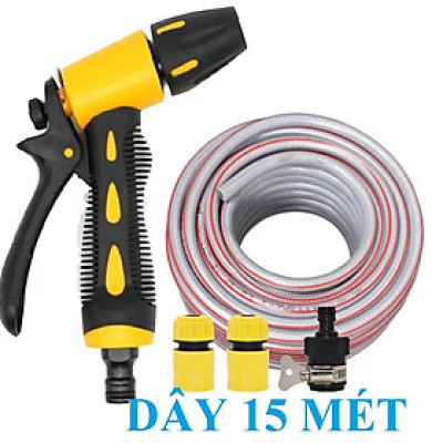 ️ Bộ dây vòi xịt nước rửa xe, tưới cây , tăng áp 3 lần, loại 15m 206319 cút sập,nối nhựa đen+ đai