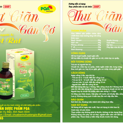 Siro PQA Thư Giãn Gân Cơ 250ml là dược phẩm thảo dược giúp hoạt huyết, mạnh gân cốt hỗ trợ điều trị chuột rút, gân cơ co rút, chân tay co quắp dùng cho người lớn và trẻ em bị chuột rút, đau mỏi gân cơ, hay bị co giật gân cơ.