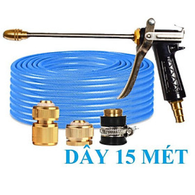 ️ Bộ dây vòi xịt nước rửa xe, tưới cây , tăng áp 3 lần, loại 15m 206701-3 đầu đồng,cút đồng,+ đai