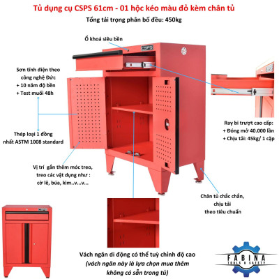 Tủ dụng cụ CSPS 61cm - 01 hộc kéo màu đỏ có chân tủ