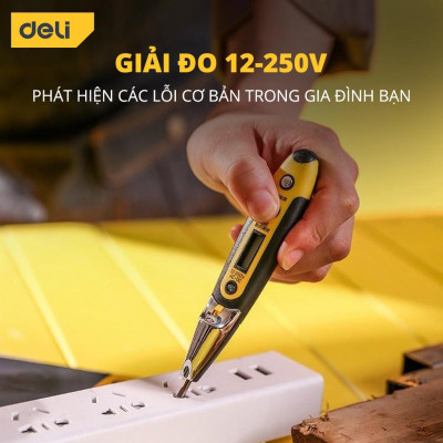 Bút Thử Điện Hàng Nhập khẩu  Deli 12-250V - Màn Hình LED Kỹ Thuật Số Hiển Thị  Thuận Tiện