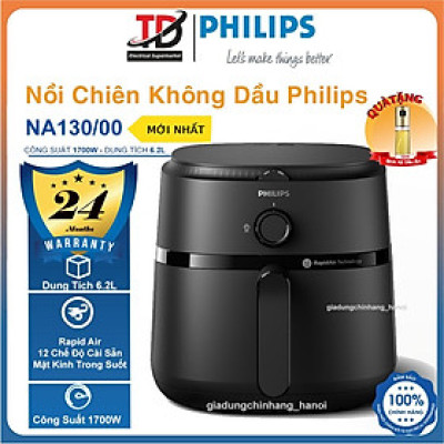 Nồi Chiên Không Dầu Philips NA130/00, Nút Vặn Dễ Sử Dụng 6.2 lít -1700W, Hàng Chính Hãng