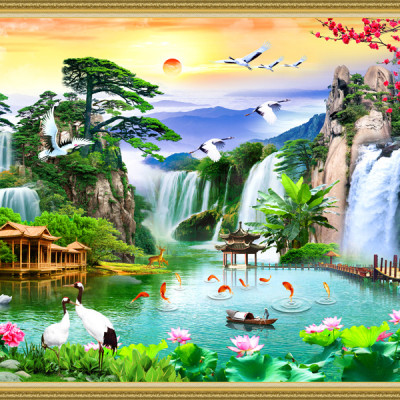 Tranh dán tường phong thủy Lưu Thủy Sinh Tài - Tiền Vô Như Nước NewTM-0142K