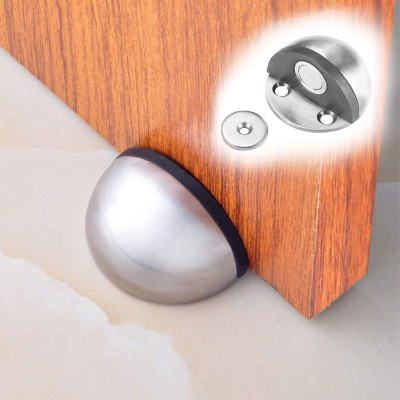 Chặn cửa bán nguyệt inox siêu hít nam châm chống va đập, ồn thông minh cho bé gắn sàn kèm miếng dán tường 3M, đồ ốc vít