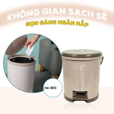 Thùng Rác Tròn Đạp Chân Thông Minh Betonamu 8024, Dung Tích 5L, Chất Liệu Nhựa PP Bền Bỉ, Kiểu Dáng Đẹp, Nắp Kín Tiện Dụng