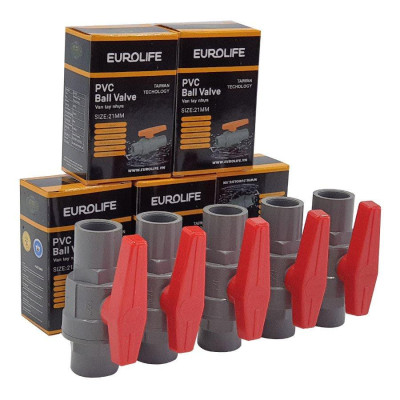 Bộ 5 van PVC 2 mảnh ghép siêu nhẹ có chân dùng cho ống nước 34mm Eurolife EL-VCC34 (Xám đỏ)