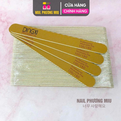 Dũa Mỏng Da Bò DINGXI Lốc 50 Cái Độ Nhám 100/180 Màu Nâu Vàng Làm Nail Tiện Lợi, Form Thẳng, Lõi Nhựa Cứng Cáp, Cầm Chắc Tay, 2 Mặt Nhám Cao Cấp Êm