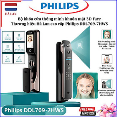 Bộ khóa cửa thông minh khuôn mặt 3D [ Face, vân tay, thẻ từ, mật khẩu và chìa cơ ] Hà Lan cao cấp Philips - DDL709-7HWS