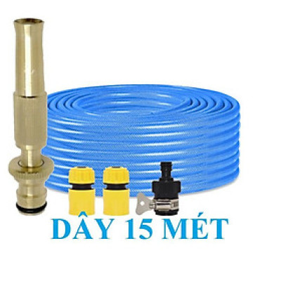 ️ Bộ dây vòi xịt nước rửa xe, tưới cây , tăng áp 3 lần, loại 15m 206701-1 đầu đồng,cút,nối đen+ đai