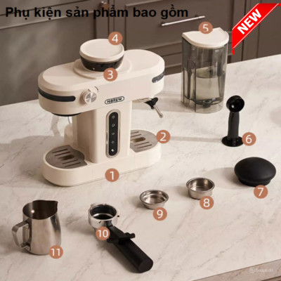 Máy pha cà phê bán tự động 3 trong 1 tích hợp xay cà phê 15 chế độ thương hiệu Mỹ cao cấp HiBREW H14 - Hàng Nhập Khẩu