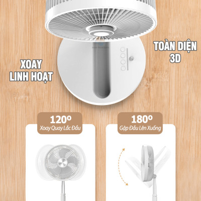 Quạt đứng tích điện P2000 thông minh không dây, điều khiển từ xa có đèn ngủ, gấp gọn lưu trữ tiện lợi, linh hoạt xoay quay tự động, hàng chính hãng