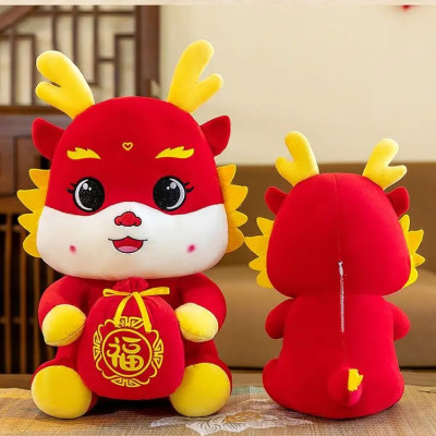 Thú nhồi bông rồng thần tài ôm túi tiền đáng yêu - Size từ 22cm đến 70cm - Quà tặng gấu bông rồng đỏ may mắn êm mịn