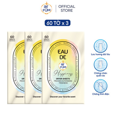 Combo 3 Giấy Thơm Arfum Dùng Cho Máy Sấy Làm Mềm Vải Và Chống Tĩnh Điện , Khử Mùi Tủ Giày, Tủ Quần Áo (60 Tờ/ Hộp)