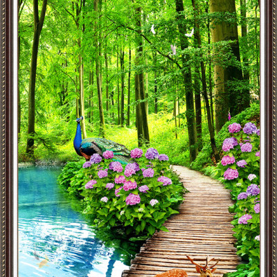 Tranh dán tường khổ dọc cảnh lối vào rừng cây xanh tuyệt đẹp LV-0270