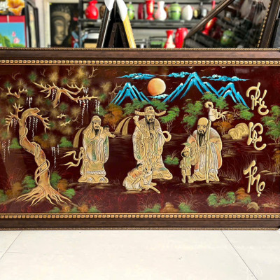 Tranh Sơn Mài - PHÚC LỘC THỌ | Đắp Nổi Thủ Công | Size 60x120 cm | Biểu Tượng Phúc Đức – Tài Lộc – Trường Thọ