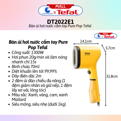 Bàn ủi hơi nước cầm tay Tefal DT2022E1 (Công suất 1300W) - Giao màu ngẫu nhiên - Hàng Chính Hãng - Bảo Hành 12 Tháng - Dung tích nhỏ gọn 70 ml