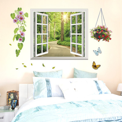 Decal dán tường Cửa sổ con đường xanh (58 x 103 cm)