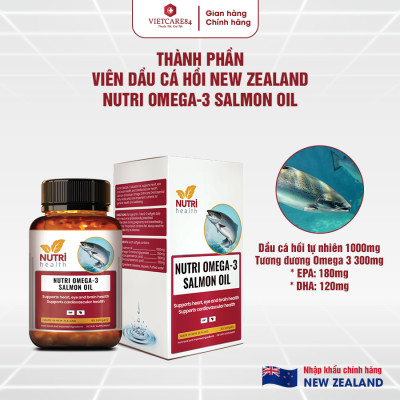 Viên Dầu Cá Hồi New Zealand Nutri Omega-3 Salmon Oil 60 Viên | Hỗ Trợ Sức Khỏe Mắt, Não, Tim - Nhập Khẩu Chính Hãng