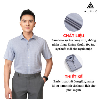 Áo sơ mi nam ngắn tay ALIGRO kẻ caro nhỏ màu ghi  form slim vừa công sở thời trang trẻ trung lịch lãm ALGS-C118