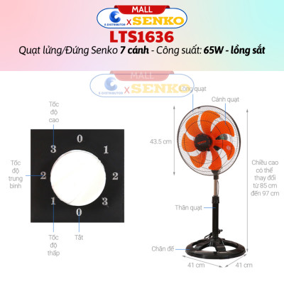 Quạt Điện Đứng 7 Cánh Senko LTS1636 (65w) - LTS1632 (60W) - DTS1607 (65W) - DTS1609 (60W) - DCN1808 (75W) - DCN1806 (75W) - Hàng Chính Hãng - Bảo Hành 24 Tháng