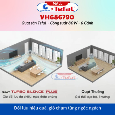 Quạt đứng Tefal 6 cánh VH689690 (Có REMOTE Điều Khiển từ xa) Công Suất 80W - Quạt sàn Tefal 6 cánh VH686790 công suất 80W - Hàng Chính Hãng - Bảo Hành 12 Tháng