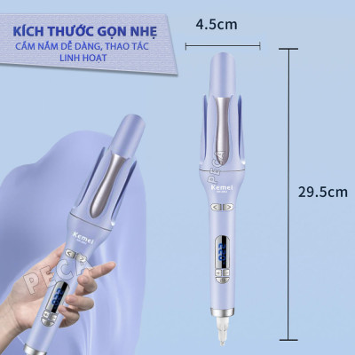 Máy uốn tóc xoay tự động Kemei KM-2063 điều chỉnh 12 mức nhiệt độ phù hợp với mọi loại tóc - Hàng chính hãng
