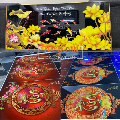 Tranh Phúc Lộc Thọ, bộ tranh treo tường tráng gương trang trí treo cầu thang 