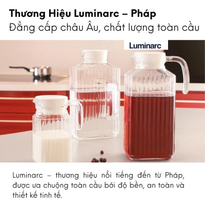 Bình đựng nước thủy tinh Luminarc Quadro G2668, dung tích 1.7L, dùng máy rửa bát | Hàng chính hãng