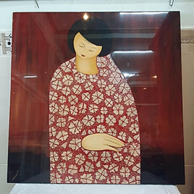 Tranh sơn mài cô gái Nhật cẩn trứng cao cấp Thanh Bình Lê 55x55 cm
