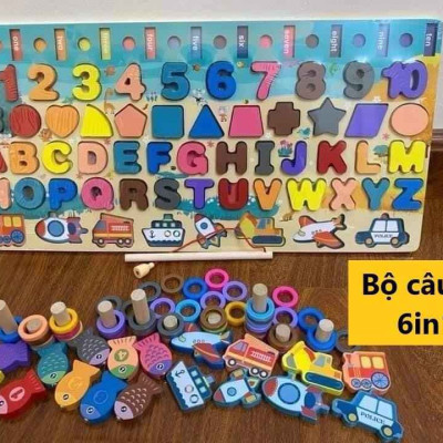 Đồ Chơi Trẻ Em, Đồ Chơi Gỗ, Bảng Gỗ Thông Minh 6in1 Đồ Chơi Giúp Bé Phát Triển Trí Não Giáo Dục Theo Phương Pháp Montessori
