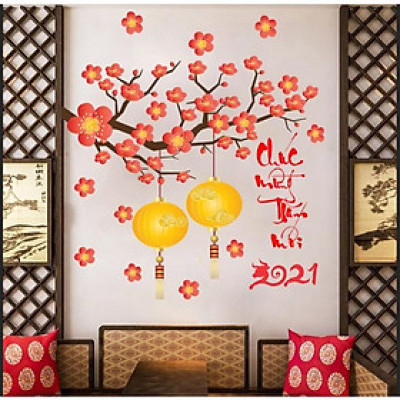Decal trang trí tết cành đào đỏ PK516
