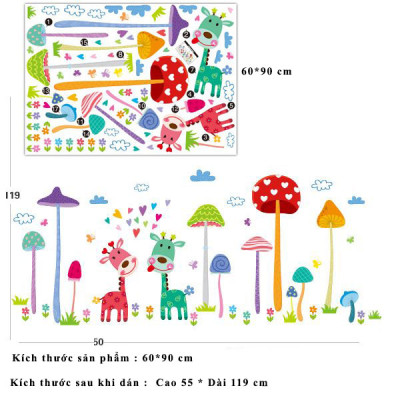 Decal dán tường hoạt hình nai và nấm DLX1455